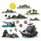 The Costume Center 41.5" Brown and Blue Halloween Pirate Ship and Island Props